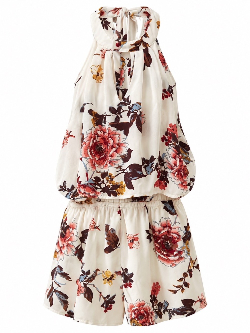 Cream Floral Halter Mini Dress